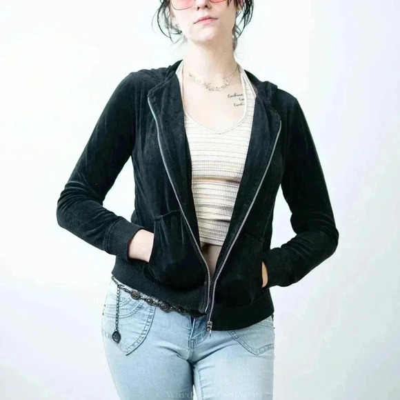 Y2K Michael Michael Kors Black Velour Zip Up Track Jacket - S - Picture 5 of 7